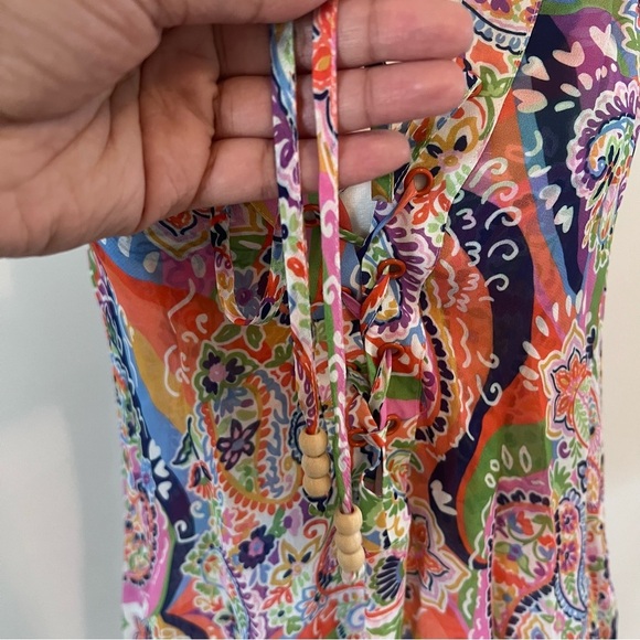 HALE BOB Colorful Paisley Print Spaghetti Strap Vivienne Boho Blouse |S| - Picture 7 of 10